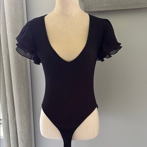 ZARA Black Ruffled Sleeve Bodysuit